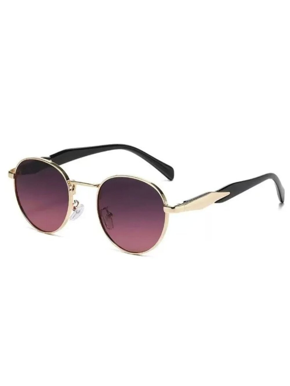 Unisex Round Purple Gradient Lens Gold Frame Sunglasses With Black Arms
